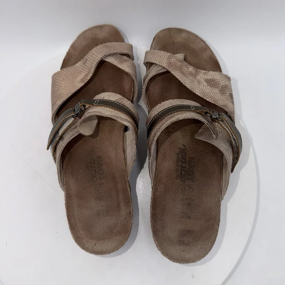 NAOT Women Jessica Wedge Toe Loop Sandals Size 39 EU /‎ 8 US Brown Leather